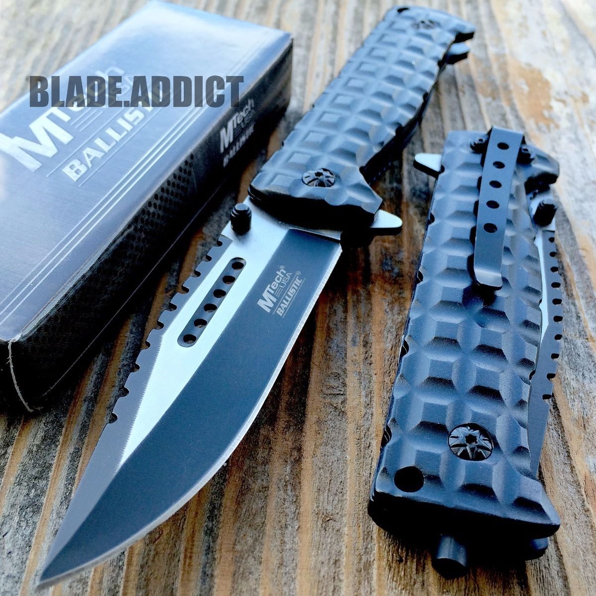 MTECH Black Spring Assisted Open SAWBACK BOWIE Tactical Rescue Pocket Knife