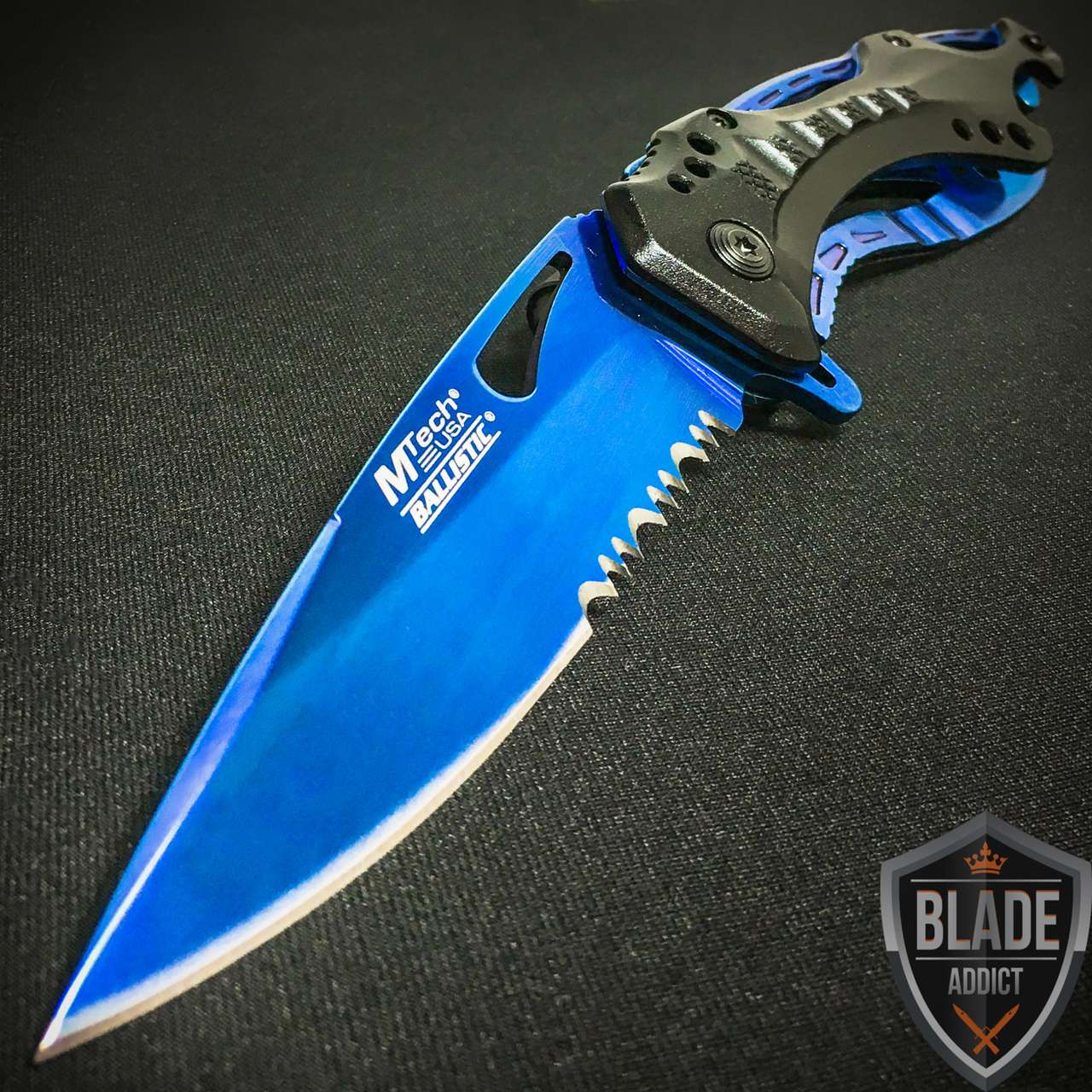 8" MTECH BLUE SPRING ASSISTED OPEN Tactical Folding POCKET KNIFE Bottle Opener