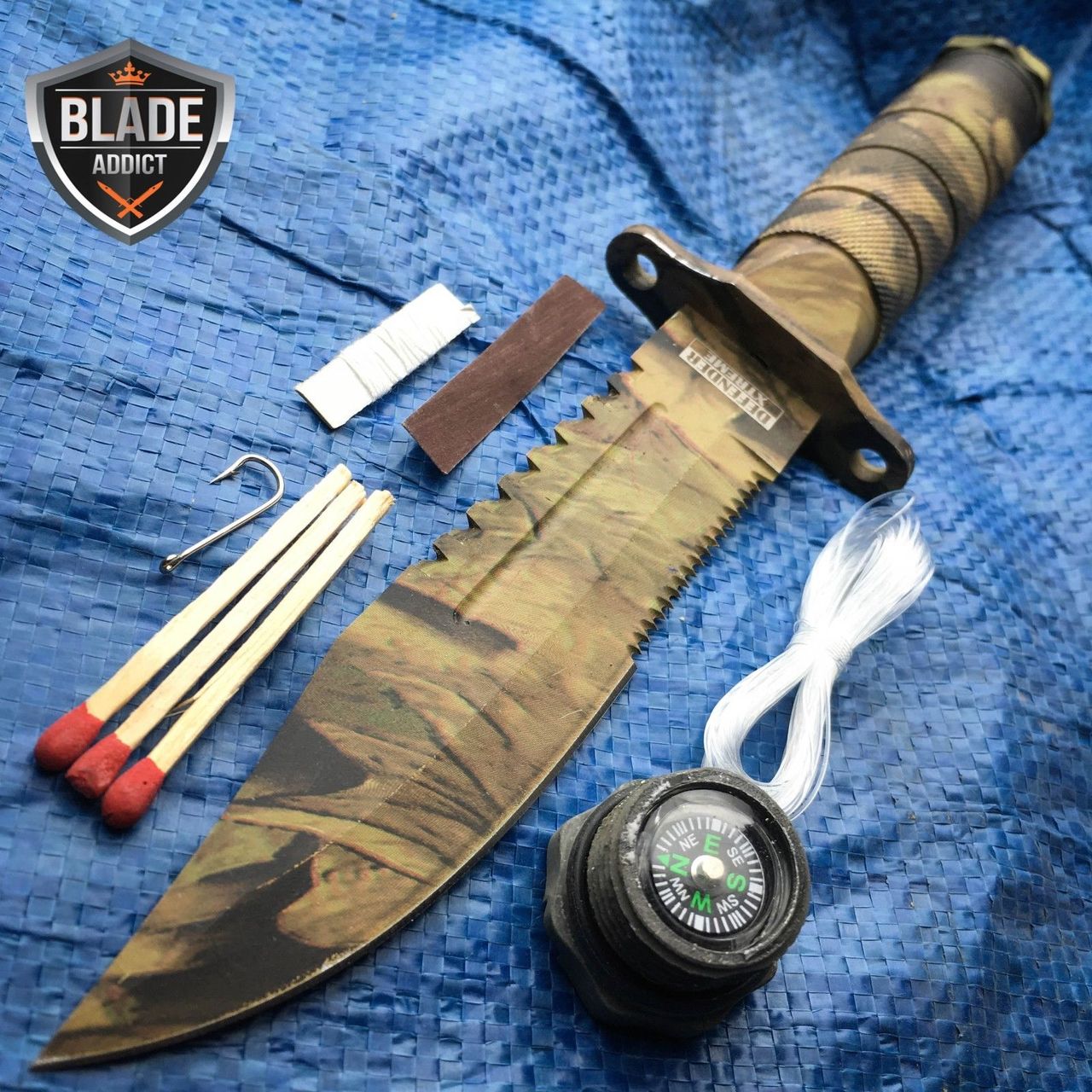 8.5" Tactical Fishing Hunting Military Camo Knife Survival Kit Blade w/ Sheath