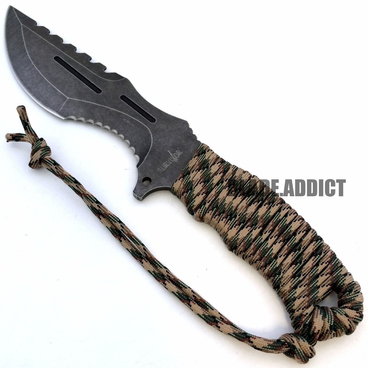 12" STONEWASH TACTICAL SURVIVAL RAMBO FULL TANG FIXED BLADE KNIFE HUNTING BOWIE