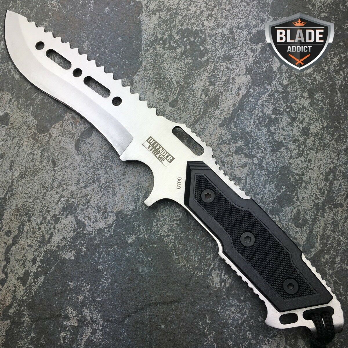 12" SILVER Fixed Blade Tactical Combat Hunting Survival Knife w/ Sheath Bowie Outdoor