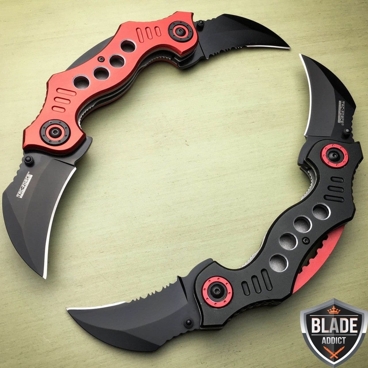 2PC TWIN DUAL BLADE Karambit Claw SPRING ASSISTED OPEN Folding POCKET KNIFE EDC