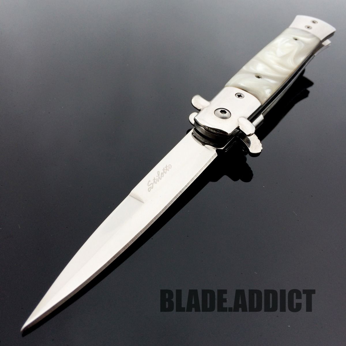 9″ Italian Godfather Milano Stiletto White Tactical Spring Assisted Pocket Knife
