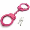 PINK DOUBLE LOCK NICKEL PLATED HEAVY DUTY STAINLESS STEEL HAND CUFFS + KEYS Real